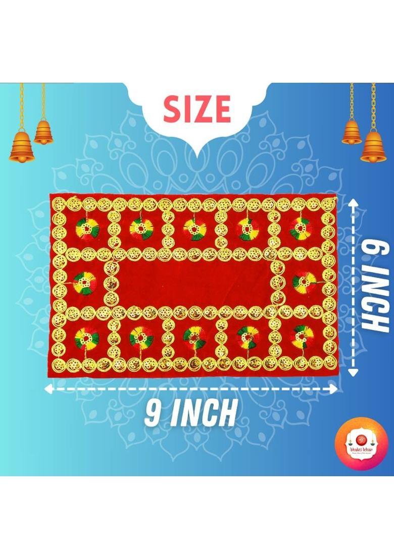 Bhakti Lehar ( Size: 6" X 9" Inch ) Velvet Pooja Aasan Cloth / Pooja Aasan Chowki Kapda for God, Bhagwan, Temple, Bajot and Mandir Altar Cloth  (Pack of 3) - Indya