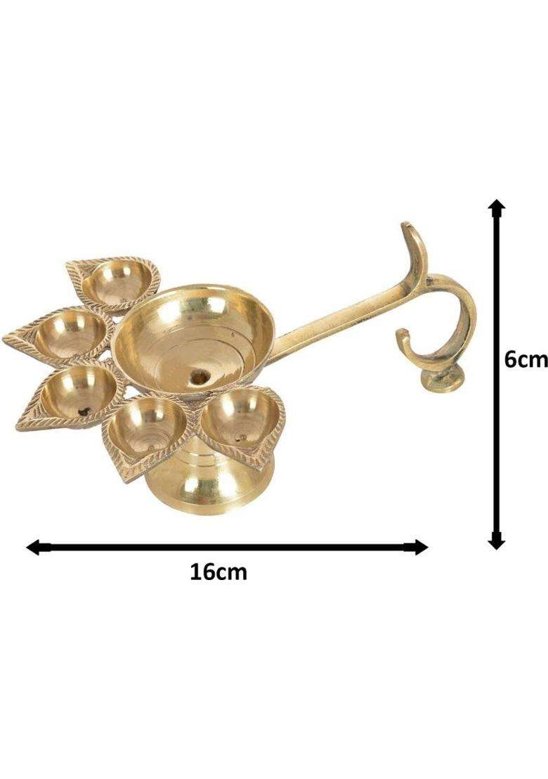 De-Ultimate Combo of 5 Face Puja Camphor Burner Lamp Punch Aarti ( 1 No ) Diya With Brass Pari Head Pooja Puja Bell Ghanti Brass  (2 Pieces, Gold) - Indya