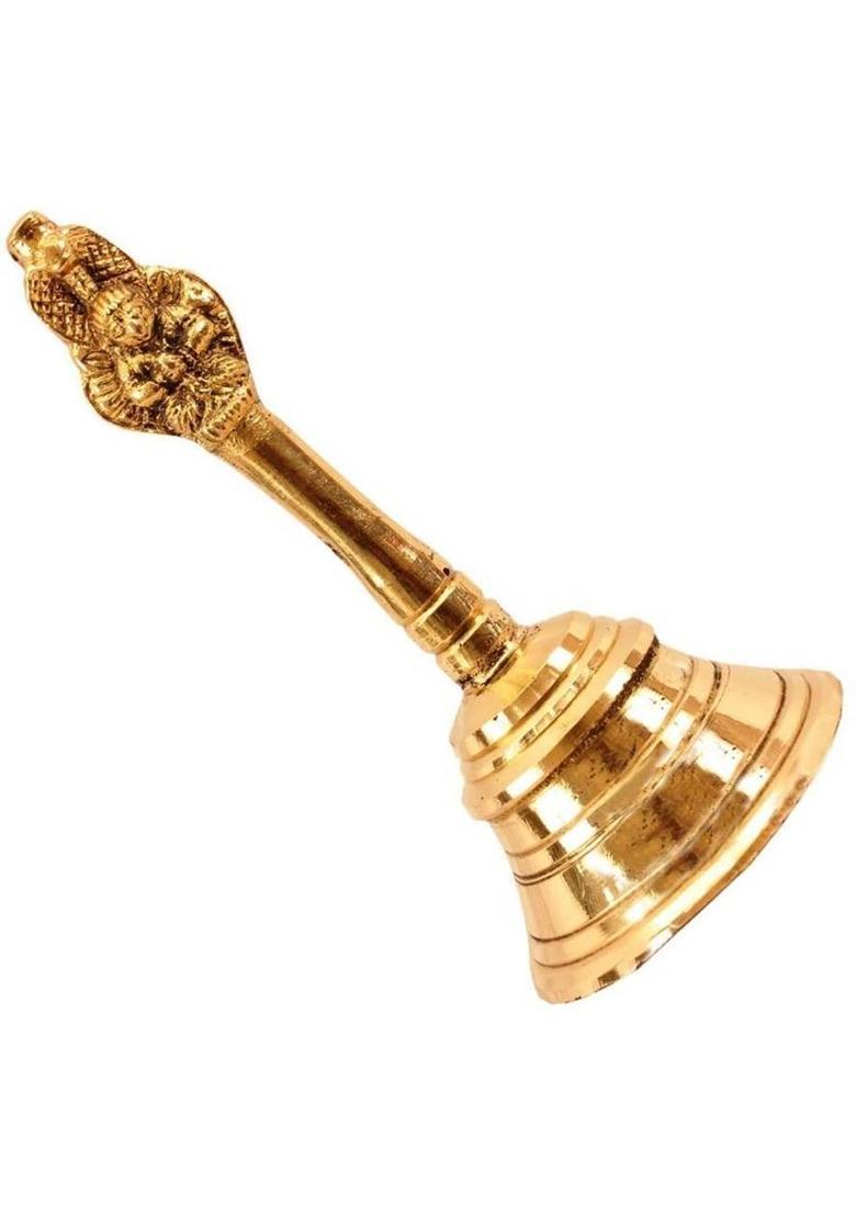 DARIDRA BHANJAN Premium Brass Pooja Plate Set | Aarti Thali with Katori, Bell, Glass & Spoon Brass  (1 Pieces, Gold) - Indya