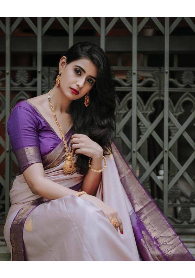 Printed Dharmavaram Cotton Silk, Pure Silk Saree  (Pink) - Indya