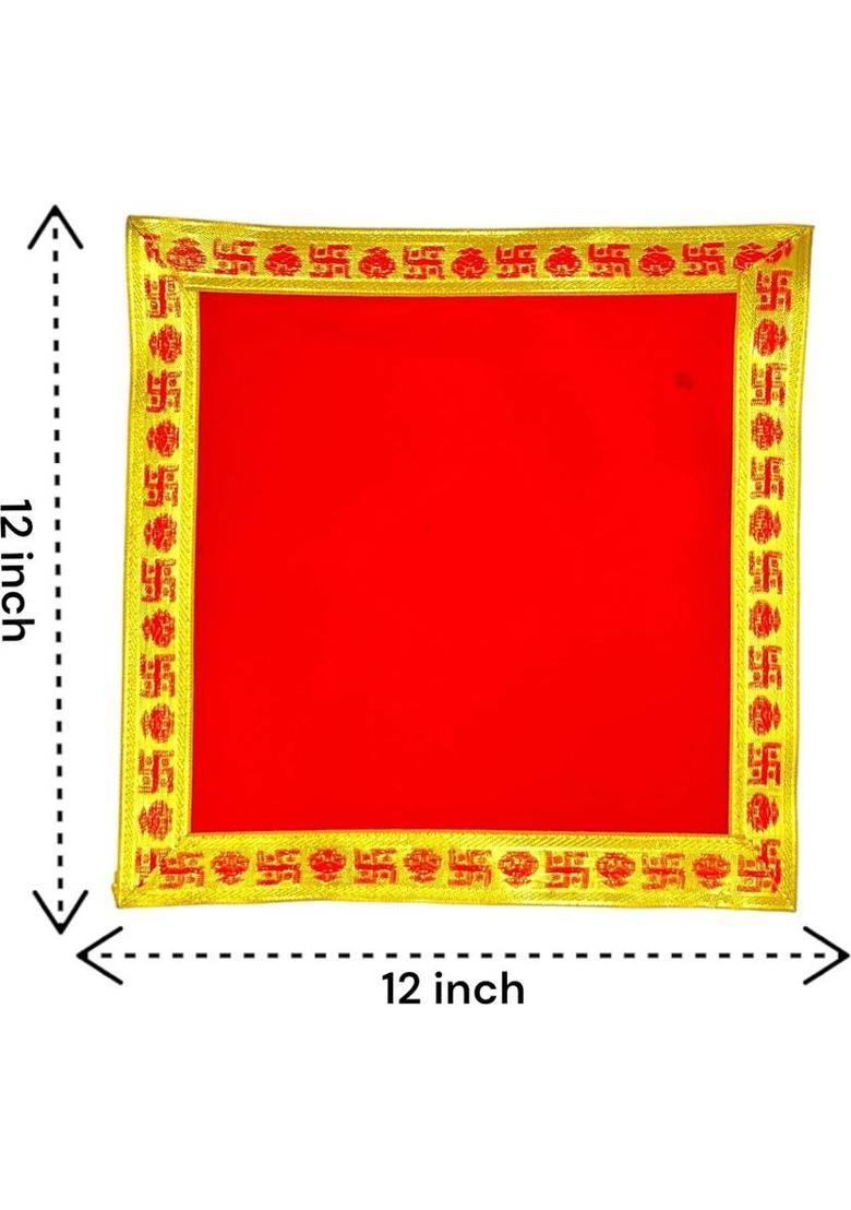 Earth joy ( Size: 12x12 Inch ) Velvet Red Pooja Aasan Chowki Altar Cloth  (Pack of 3) - Indya