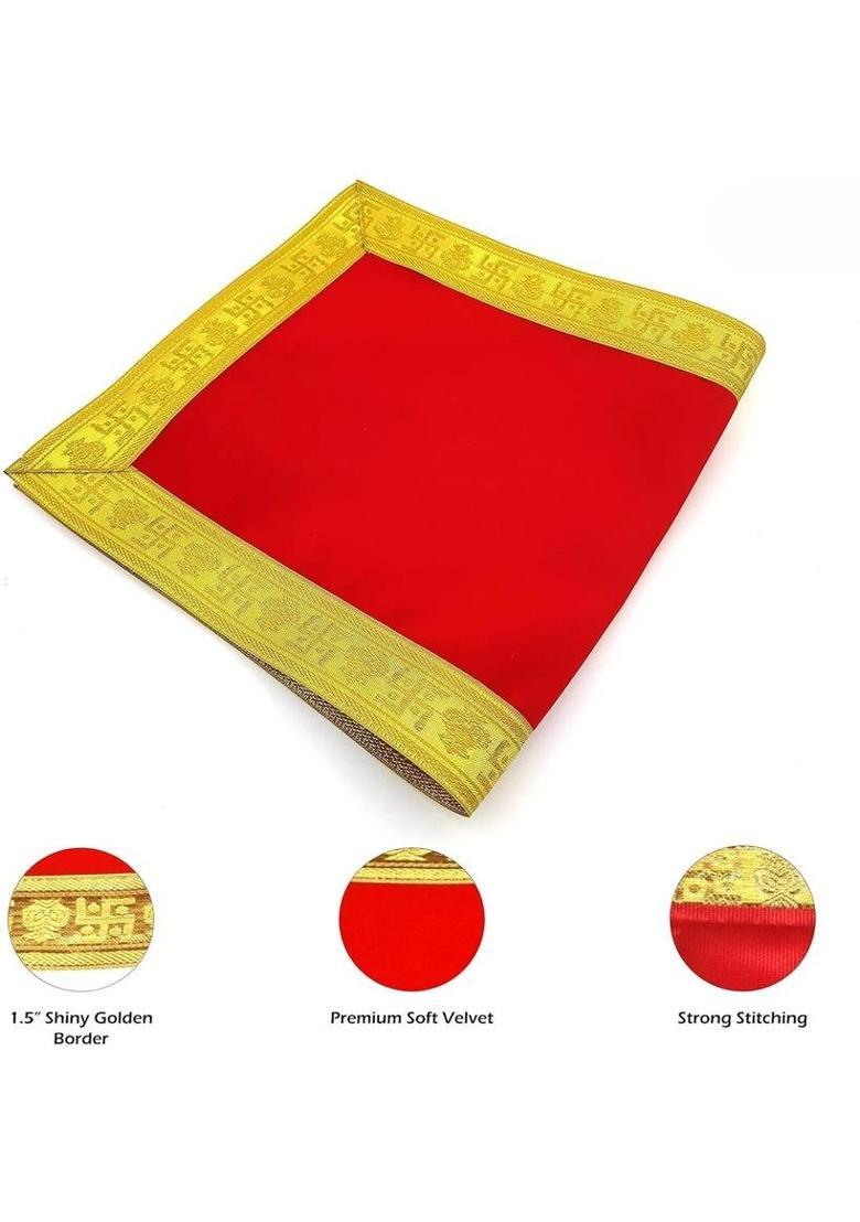 Earth joy ( Size: 12x12 Inch ) Velvet Red Pooja Aasan Chowki Altar Cloth  (Pack of 3) - Indya