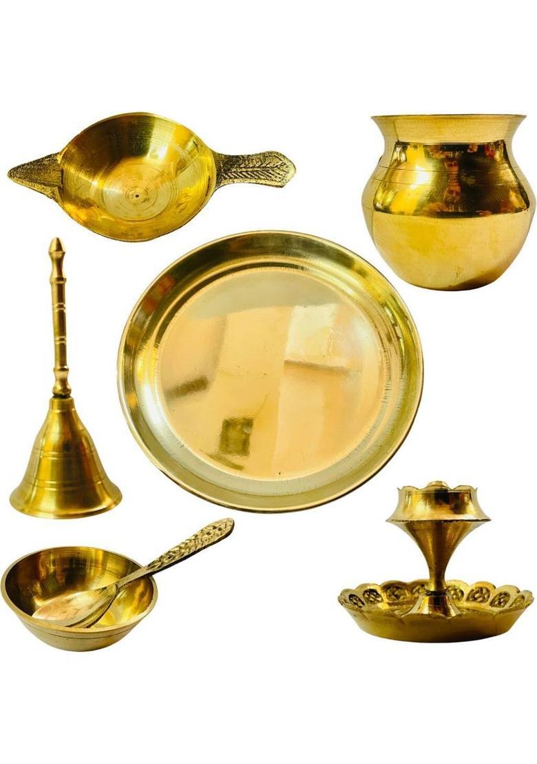 DARIDRA BHANJAN Pooja Thali Set for pooja | Full Puja Thali set, Pooja ki thali, Aarti plate set Brass  (1 Pieces, Gold) - Indya