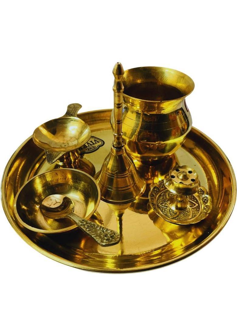 DARIDRA BHANJAN Pooja Thali Set for pooja | Full Puja Thali set, Pooja ki thali, Aarti plate set Brass  (1 Pieces, Gold) - Indya