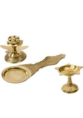 Spillbox Traditional Puja Combo of Brass Kapoor Aarti Combo of Agarbatti Dhoop and Diya Brass  (Gold)