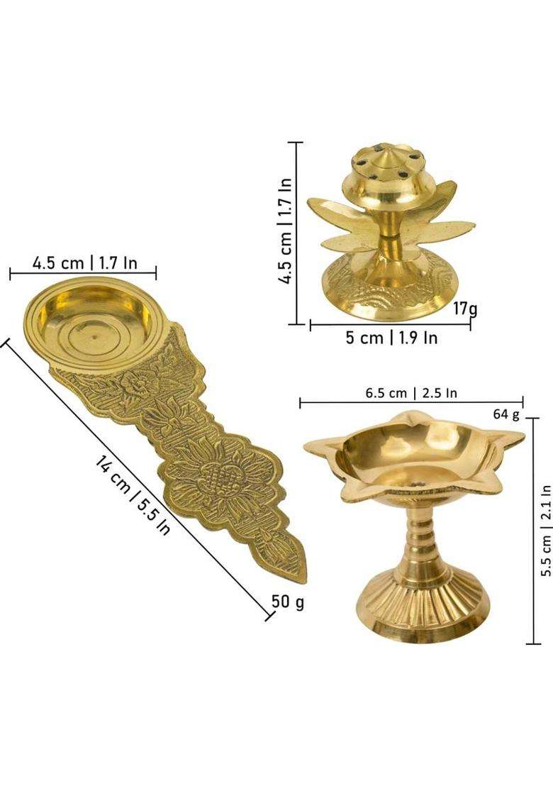 Spillbox Traditional Puja Combo of Brass Kapoor Aarti Combo of Agarbatti Dhoop and Diya Brass  (Gold) - Indya