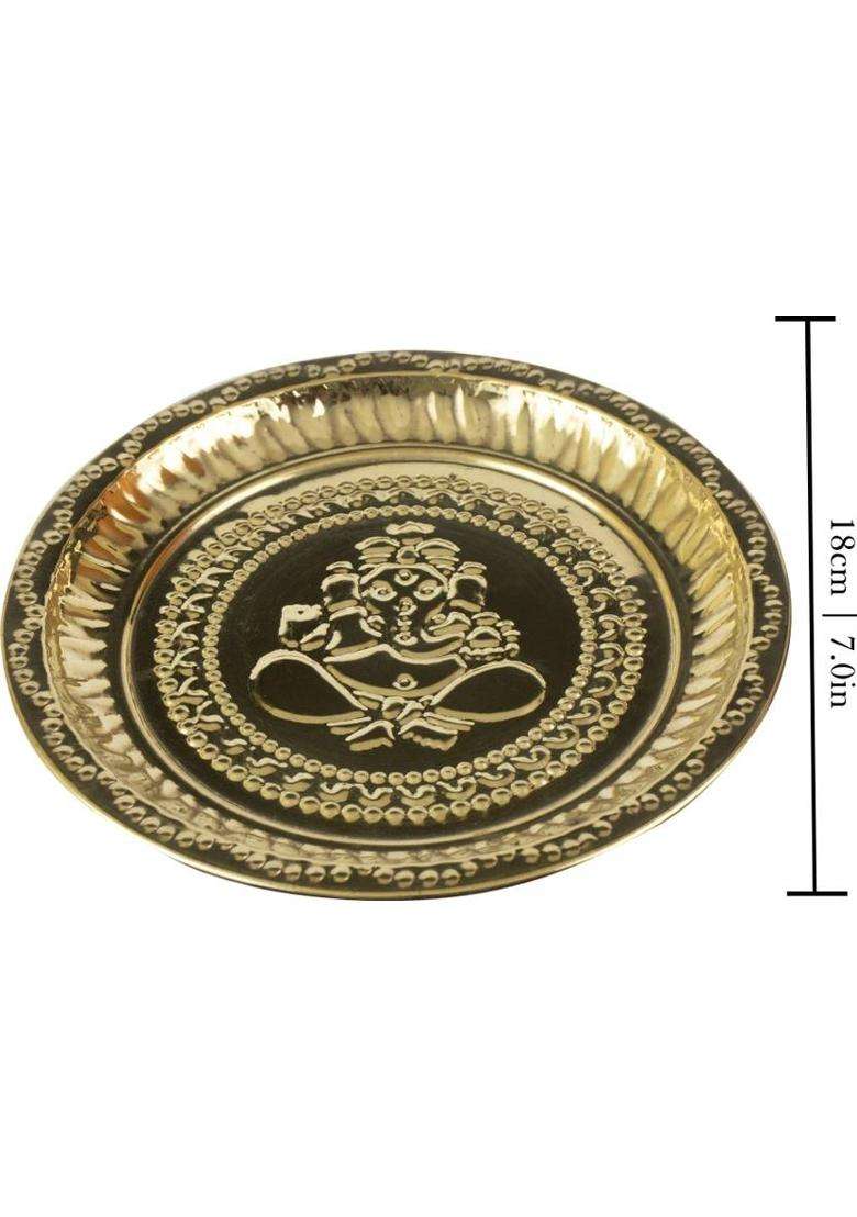 Spillbox Traditional Handcrafted Brass Thali/Aarti Plate for Pooja/Worship - Diya-Bell-Lota Brass  (1 Pieces, Gold) - Indya