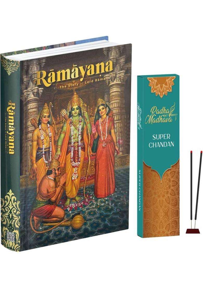Valmiki Ramayana English Book (Hardcover),The Story Of Lord Shri Ram,Ramayan Katha Granth With Complimentary Super Chandan Agarbatti Sticks,Spiritual Combo For Puja, Meditation & Gift  (Hardcover, His Holiness Bhakti Vikasa Swami) - Indya