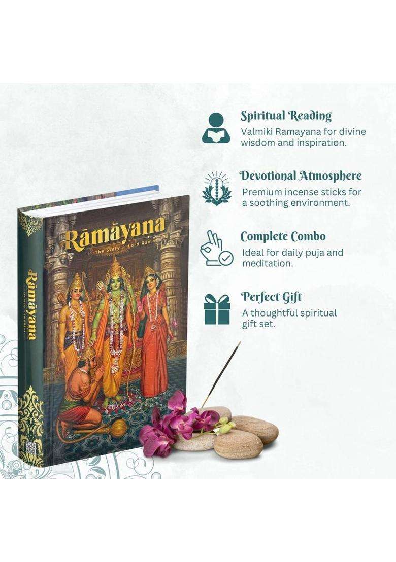 Valmiki Ramayana English Book (Hardcover),The Story Of Lord Shri Ram,Ramayan Katha Granth With Complimentary Super Chandan Agarbatti Sticks,Spiritual Combo For Puja, Meditation & Gift  (Hardcover, His Holiness Bhakti Vikasa Swami) - Indya