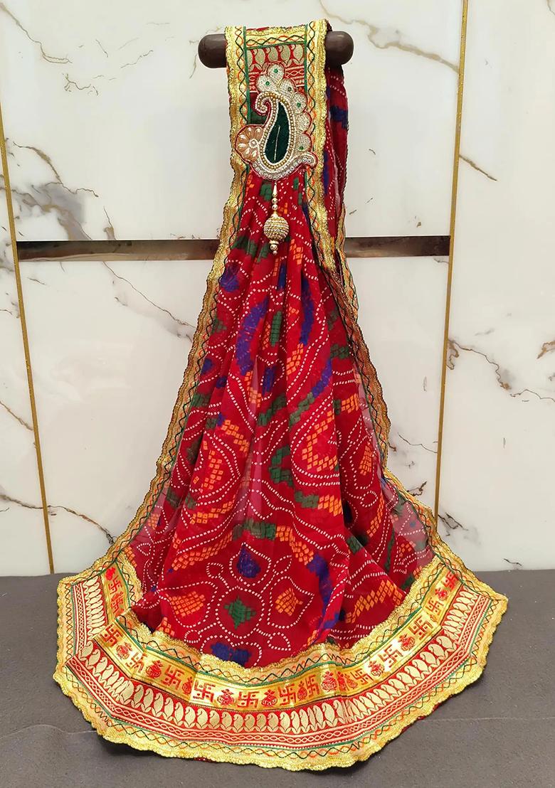 Pure Silk Embroidered Red Women Dupatta - Indya