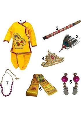 NATKHATdress Krishna Janmasthmi/ Krishna Cotton costume for kids with accessories. Kids Costume Wear