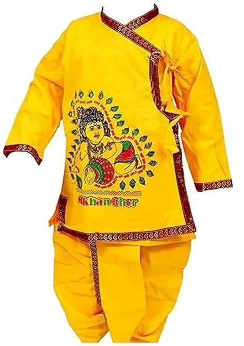 NATKHATdress Krishna Janmasthmi/ Krishna Cotton costume for kids with accessories. Kids Costume Wear - Indya