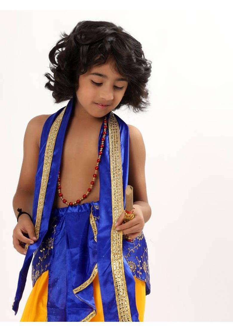 ECOM FASHION HUB Lord krishna kids dress with maala and flute 3 months to 8 years Kids Costume Wear - Indya