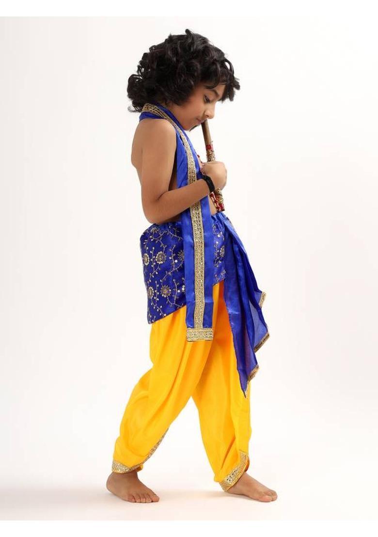 ORILACE Lord krishna kids dress with maala and flute 3 months to 8 years Kids Costume Wear - Indya