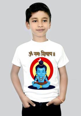 Boys & Girls Typography, Printed Cotton Blend Regular T Shirt  (White, Pack of 1)