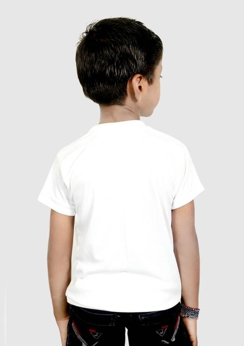 Boys & Girls Typography, Printed Cotton Blend Regular T Shirt  (White, Pack of 1) - Indya