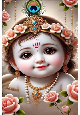 Divine Bliss: Lord Krishna Ji Poster for Home Decor | Spiritual Hindu God Wall Art | Temple Decoration & Devotional Gift Paper Print  (18 inch X 12 inch, Rolled)