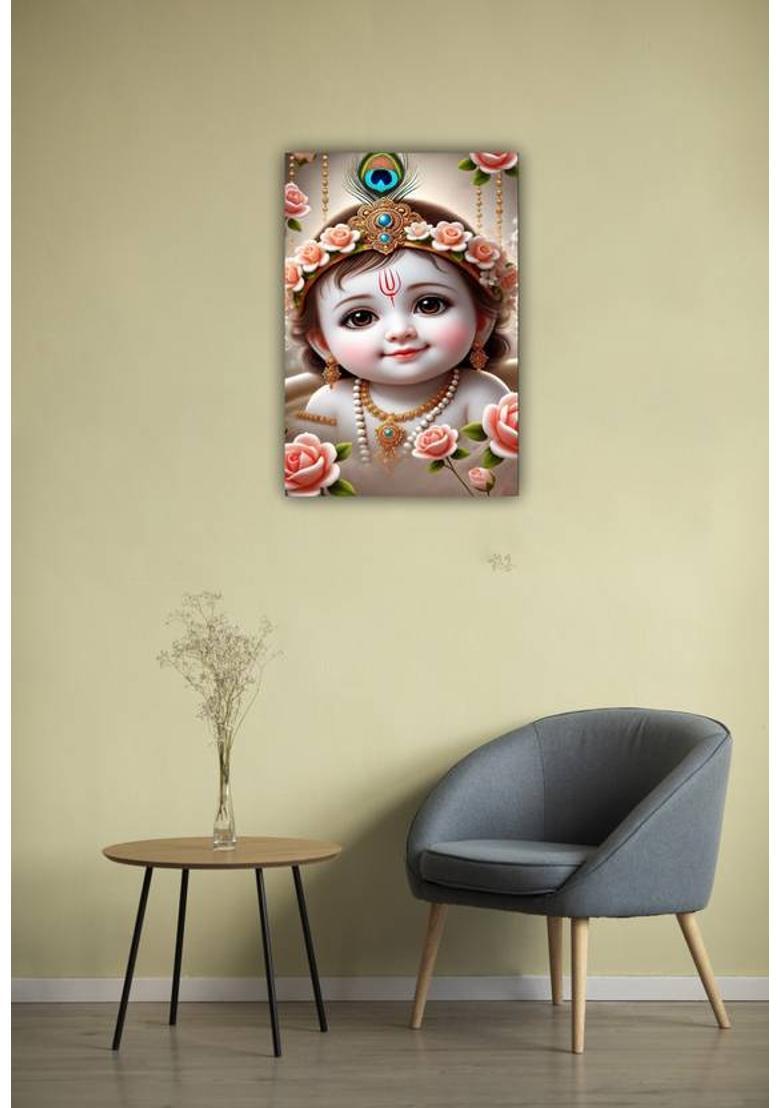 Divine Bliss: Lord Krishna Ji Poster for Home Decor | Spiritual Hindu God Wall Art | Temple Decoration & Devotional Gift Paper Print  (18 inch X 12 inch, Rolled) - Indya
