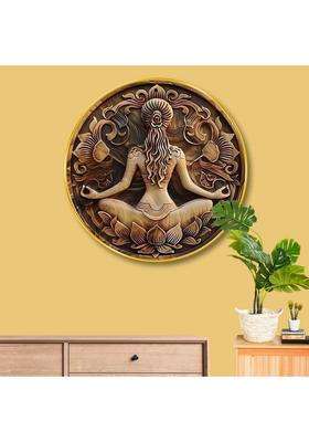 saf Meditation Yoga 3D Round Wall Art for Home & Spiritual Decor Digital Reprint 16 inch x 16 inch Painting  (With Frame)