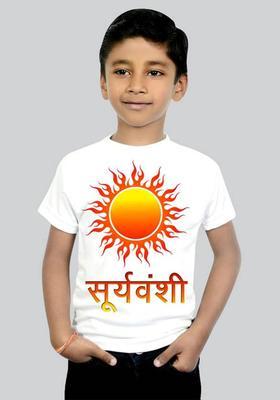 Boys & Girls Printed Cotton Blend Regular T Shirt  (White, Pack of 1)