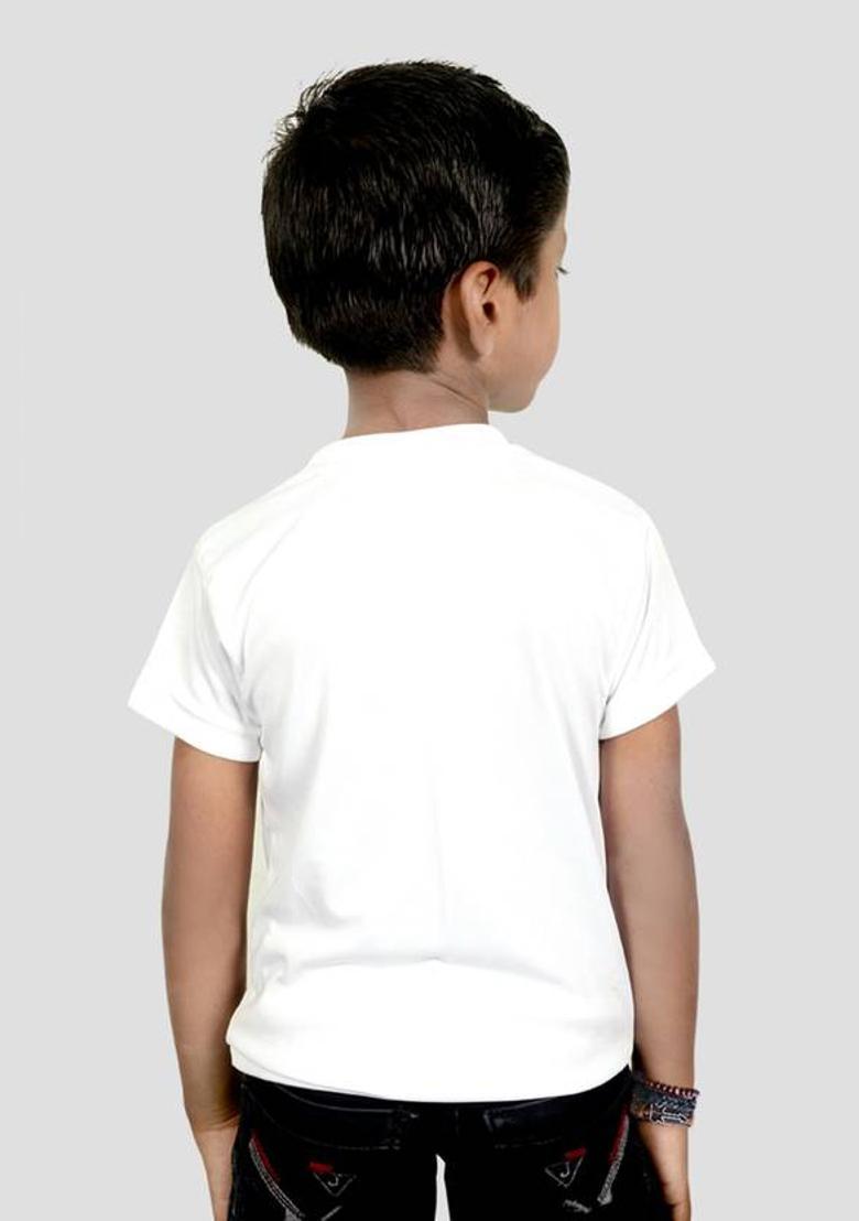 Boys & Girls Printed Cotton Blend Regular T Shirt  (White, Pack of 1) - Indya