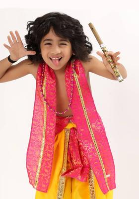 ECOM FASHION HUB Lord Krishna kids dress with mala and flute for 3m to 8 years Kids Costume Wear