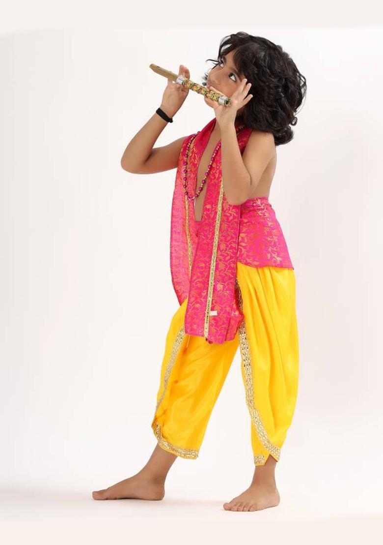 ECOM FASHION HUB Lord Krishna kids dress with mala and flute for 3m to 8 years Kids Costume Wear - Indya