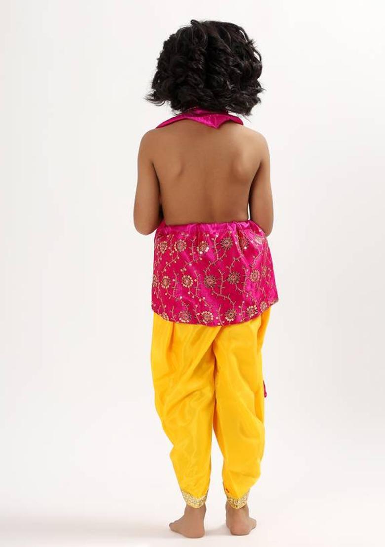 UNIECROUNE KIDS Lord krishna kids dress with maala and flute 3 months to 8 years Kids Costume Wear - Indya