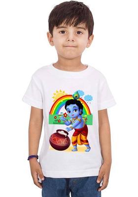 Boys & Girls Printed Polyester Regular T Shirt  (White, Pack of 1)