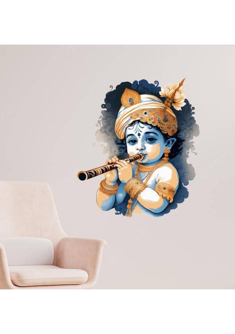Decor Villa 50 cm 3D Krishna JUST Peel & Stick Trendy for Living Room,Office Prayer Room etc Self Adhesive Sticker  (Pack of 1) - Indya