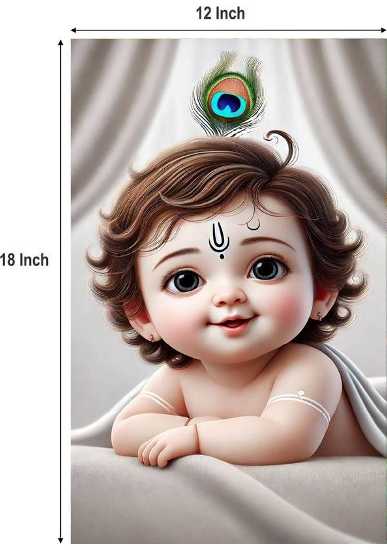 Divine Bliss: Lord Krishna Ji Poster for Home Decor | Spiritual Hindu God Wall Art | Temple Decoration & Devotional Gift Paper Print  (18 inch X 12 inch, Rolled) - Indya