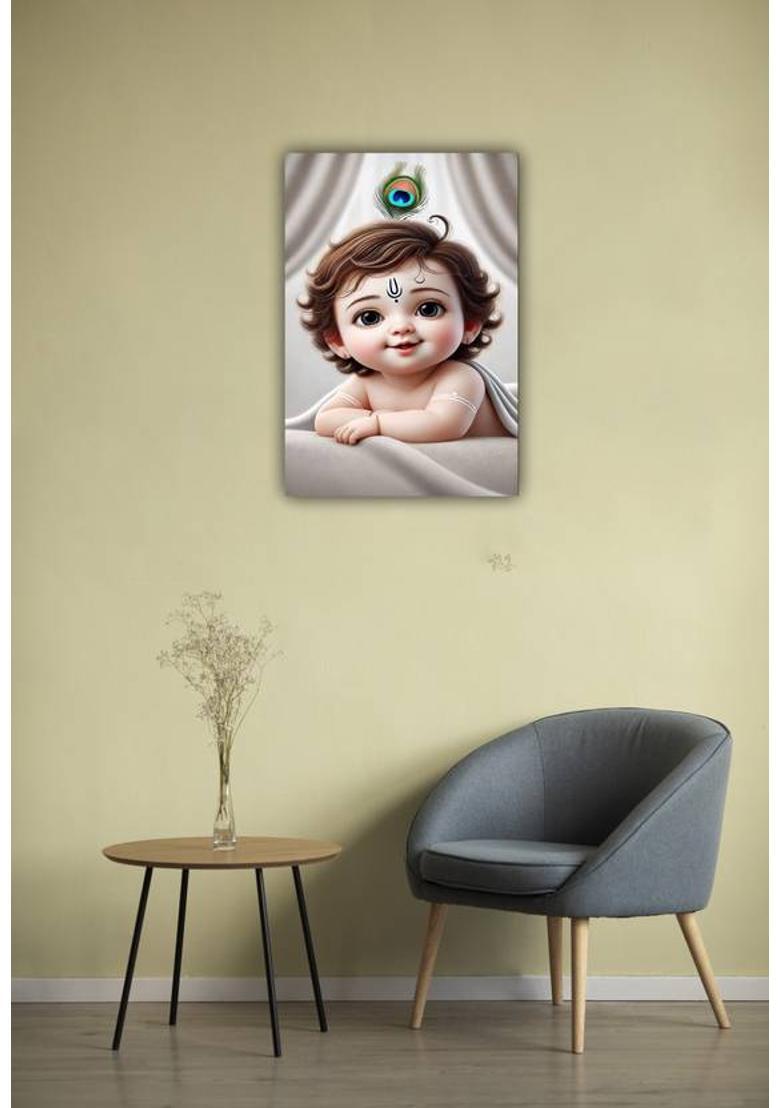 Divine Bliss: Lord Krishna Ji Poster for Home Decor | Spiritual Hindu God Wall Art | Temple Decoration & Devotional Gift Paper Print  (18 inch X 12 inch, Rolled) - Indya