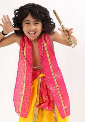 ECOM FASHION HUB Lord Krishna kids dress with mala and flute for 3m to 8 years Kids Costume Wear