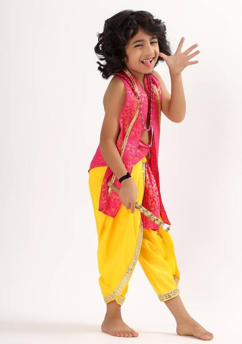 ECOM FASHION HUB Lord Krishna kids dress with mala and flute for 3m to 8 years Kids Costume Wear - Indya