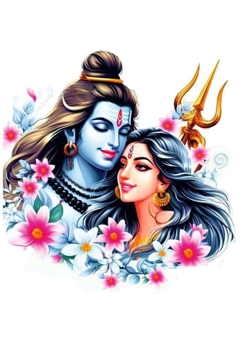 SAI DESIGNS 35 cm Lord Shiv Parvati Love Wall Poster For Pooja Room, Kids Room, Living Room Self Adhesive Sticker  (Pack of 1) - Indya