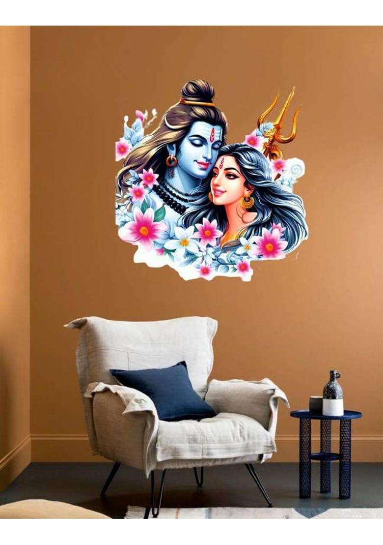 SAI DESIGNS 35 cm Lord Shiv Parvati Love Wall Poster For Pooja Room, Kids Room, Living Room Self Adhesive Sticker  (Pack of 1) - Indya