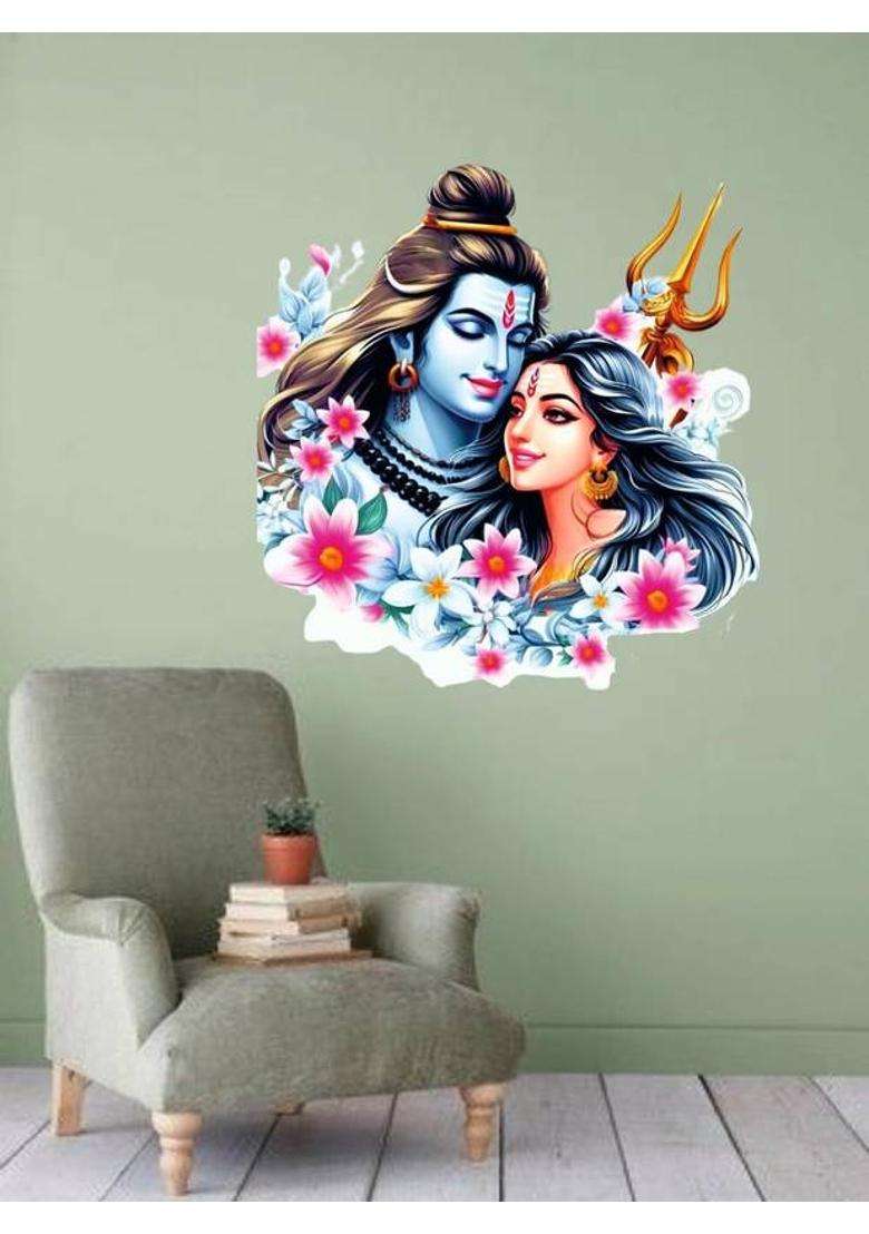 SAI DESIGNS 35 cm Lord Shiv Parvati Love Wall Poster For Pooja Room, Kids Room, Living Room Self Adhesive Sticker  (Pack of 1) - Indya