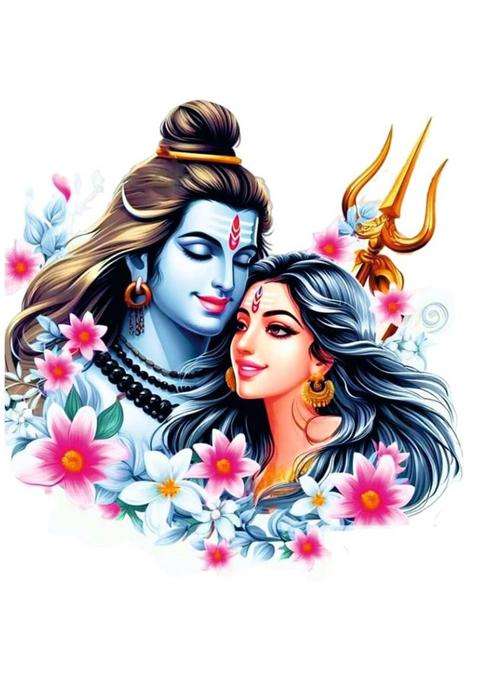 SAI DESIGNS 35 cm Lord Shiv Parvati Love Wall Poster For Pooja Room, Kids Room, Living Room Self Adhesive Sticker  (Pack of 1)