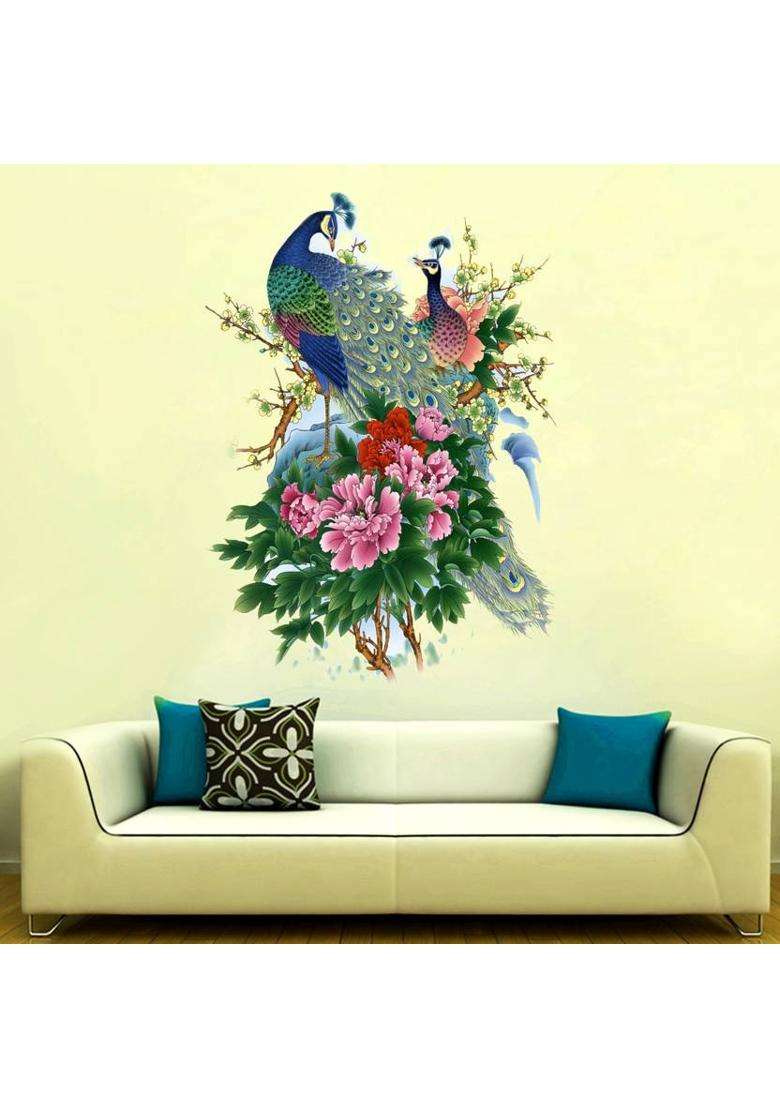 The Decor house 48 cm beautiful peacock Self Adhesive Sticker  (Pack of 1) - Indya