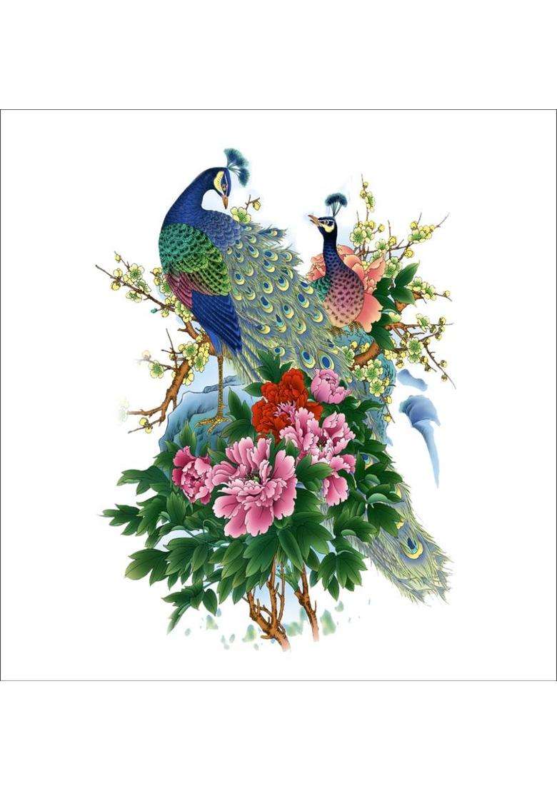 The Decor house 48 cm beautiful peacock Self Adhesive Sticker  (Pack of 1) - Indya