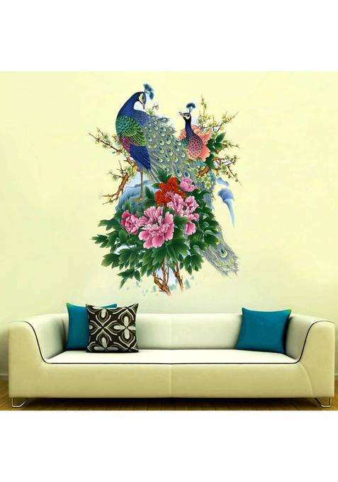 The Decor house 48 cm beautiful peacock Self Adhesive Sticker  (Pack of 1)