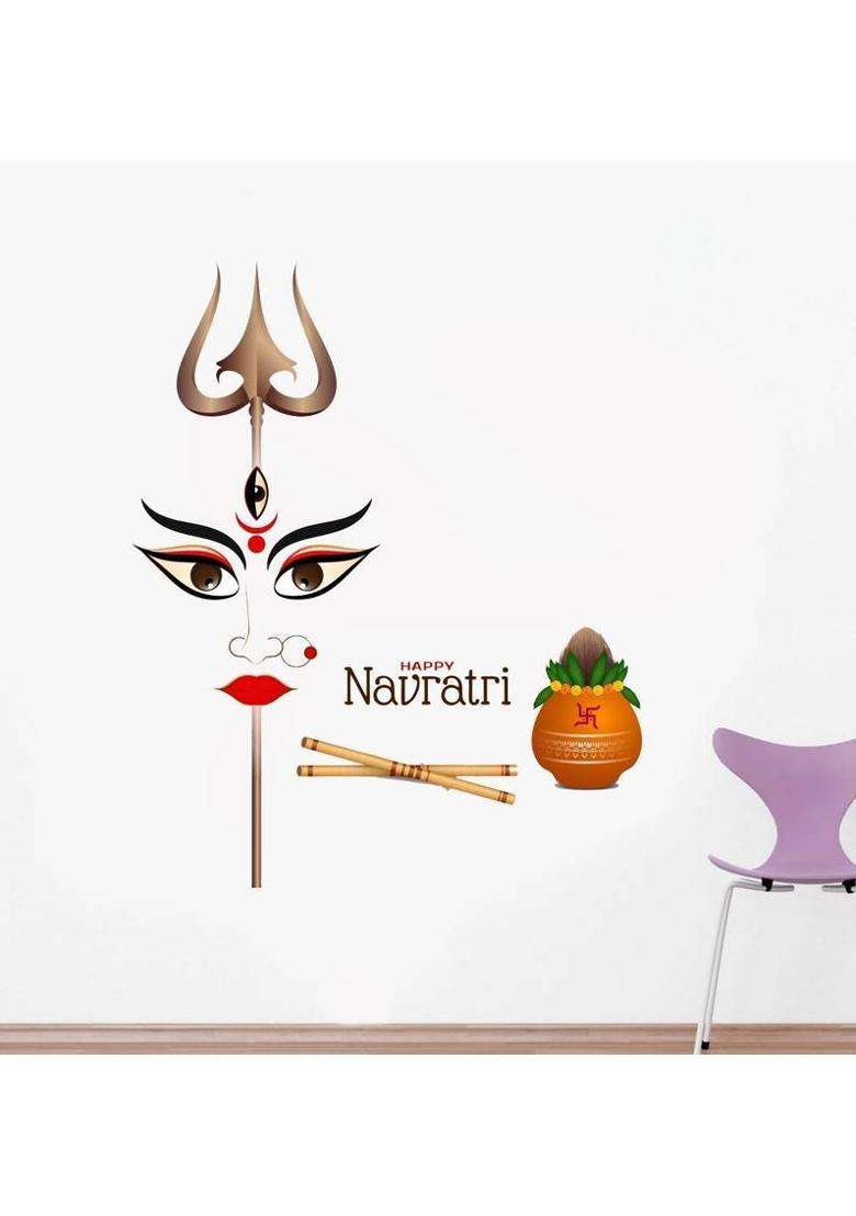 Decor Villa 50 cm 3D Happy Navratri JUST Peel & Stick Trendy for Living Room,Prayer Room etc Self Adhesive Sticker  (Pack of 1) - Indya