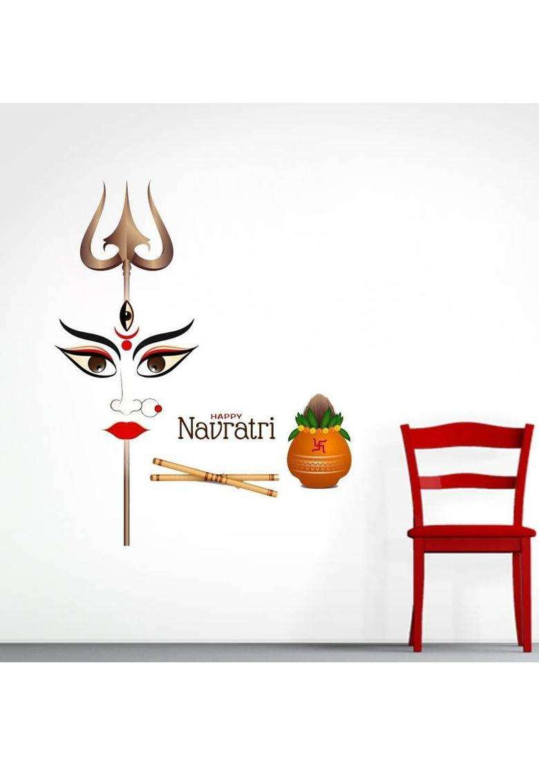 Decor Villa 50 cm 3D Happy Navratri JUST Peel & Stick Trendy for Living Room,Prayer Room etc Self Adhesive Sticker  (Pack of 1) - Indya