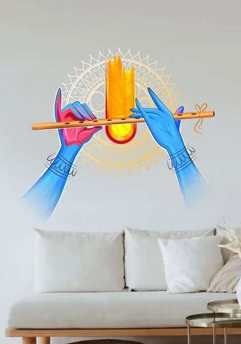 VCREATE DECOR 58 cm Krishna Hands Wall Sticker & Decal Size -( 58 cm x 53 cm ) Self Adhesive Sticker  (Pack of 1)