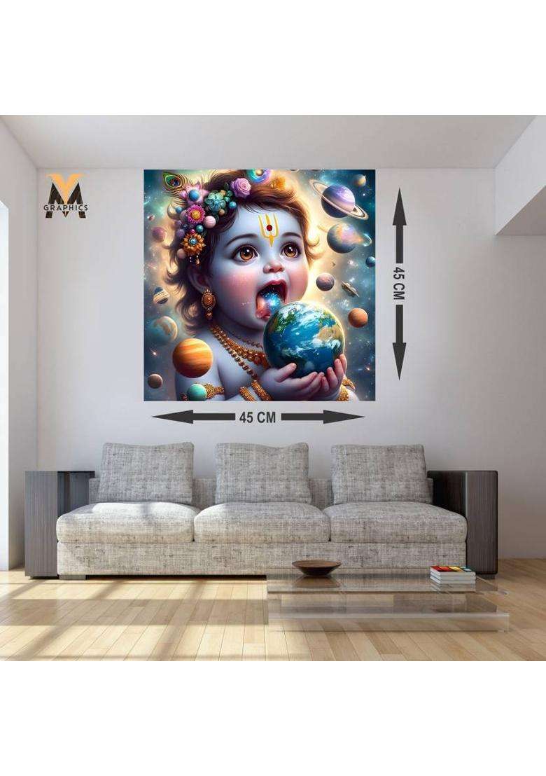 YMGRAPHICS 45 cm Little Baby Krishna Spiritual Wall Poster For Pooja Room, Living Room, Kids Room Self Adhesive Sticker  (Pack of 1) - Indya