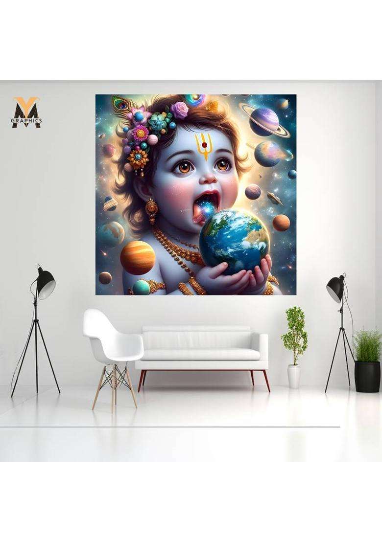 YMGRAPHICS 45 cm Little Baby Krishna Spiritual Wall Poster For Pooja Room, Living Room, Kids Room Self Adhesive Sticker  (Pack of 1) - Indya