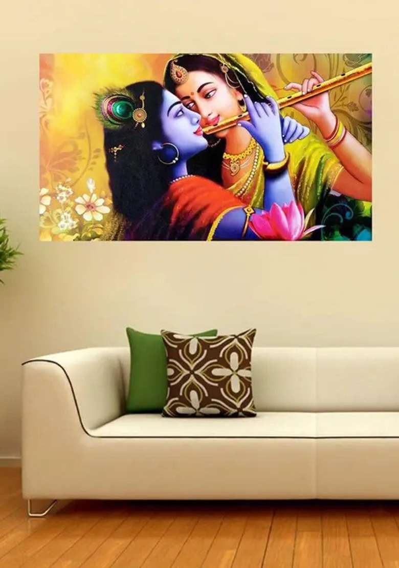 Decor hubb 90 cm Radha Krishna Wall Painting wall poster for Home Decor 60 CM X 90 CM Self Adhesive Sticker  (Pack of 1) - Indya