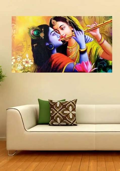 Decor hubb 90 cm Radha Krishna Wall Painting wall poster for Home Decor 60 CM X 90 CM Self Adhesive Sticker  (Pack of 1)