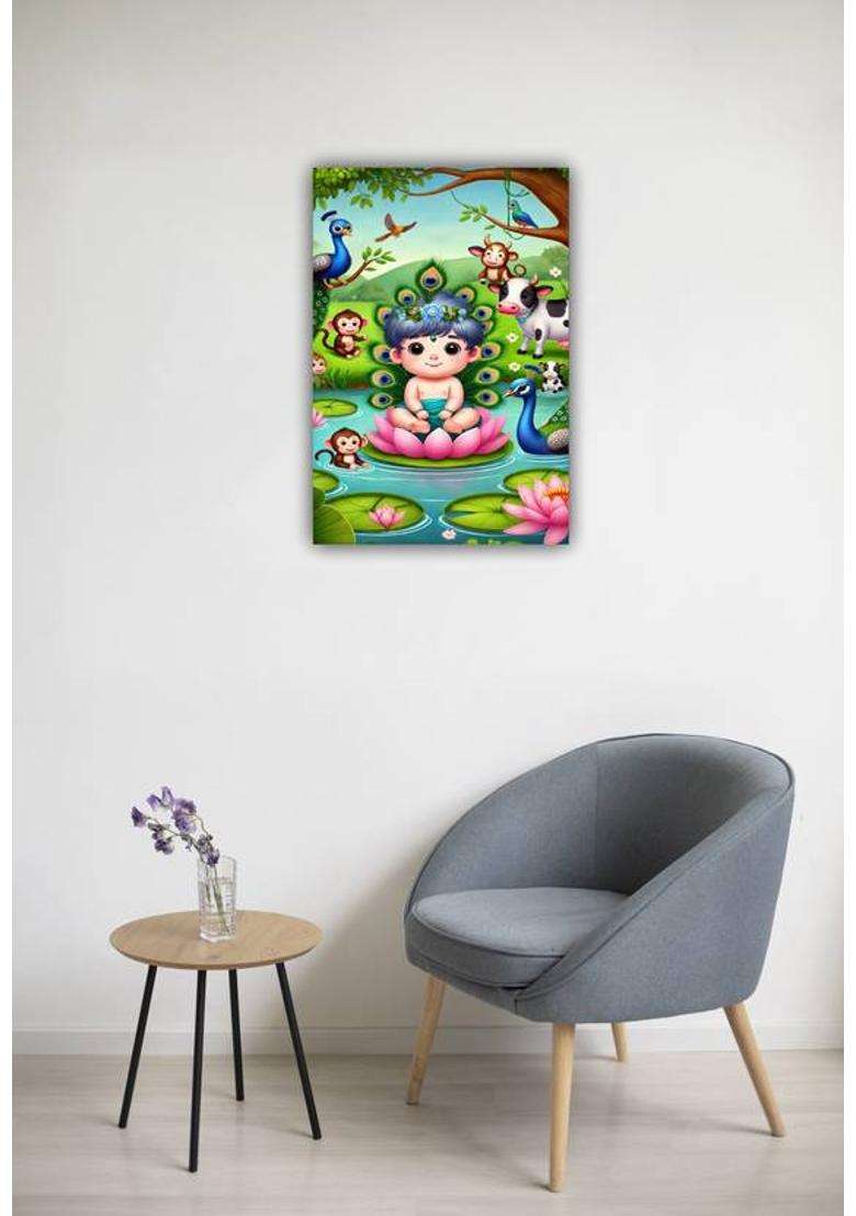 Divine Bliss: Lord Krishna Ji Poster for Home Decor | Spiritual Hindu God Wall Art | Temple Decoration & Devotional Gift Paper Print  (18 inch X 12 inch, Rolled) - Indya