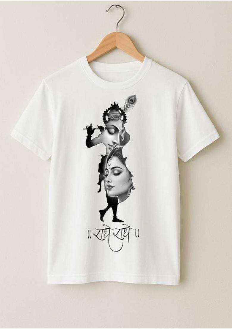 Boys Printed Cotton Blend Regular T Shirt  (White, Pack of 1) - Indya